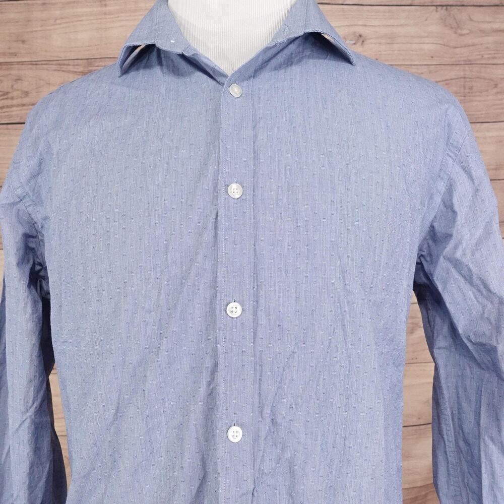 Michael Kors Dress Shirt Mens XL‎ 17 34/35 Blue Geometric Slim Fit Long Sleeve